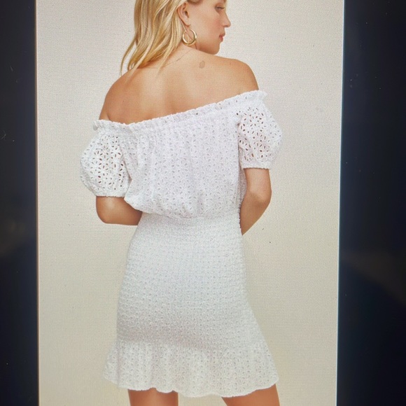 Astr The Label Desi Off The Shoukder Smocked Eyelet Mini Dress - Picture 3 of 9